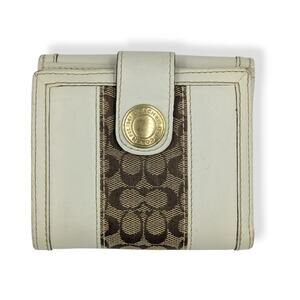 Coach Vintage Wallet Bifold Cream Khaki Signature Jacquard "C" Leather Snap Y2K